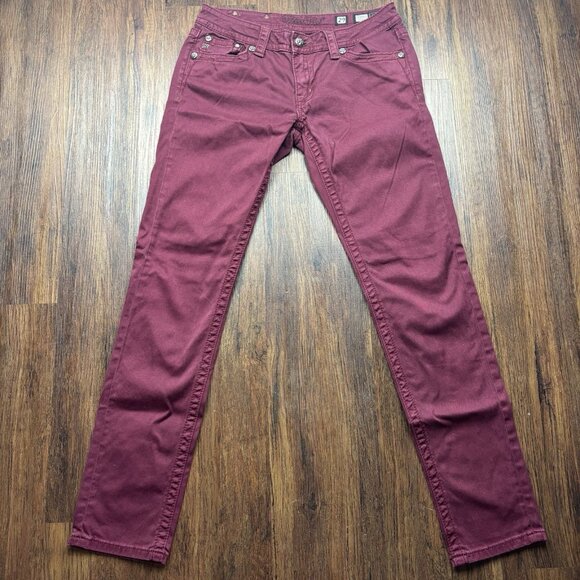Miss Me Skinny Jeans Burgundy Embellished Women’s Size 29